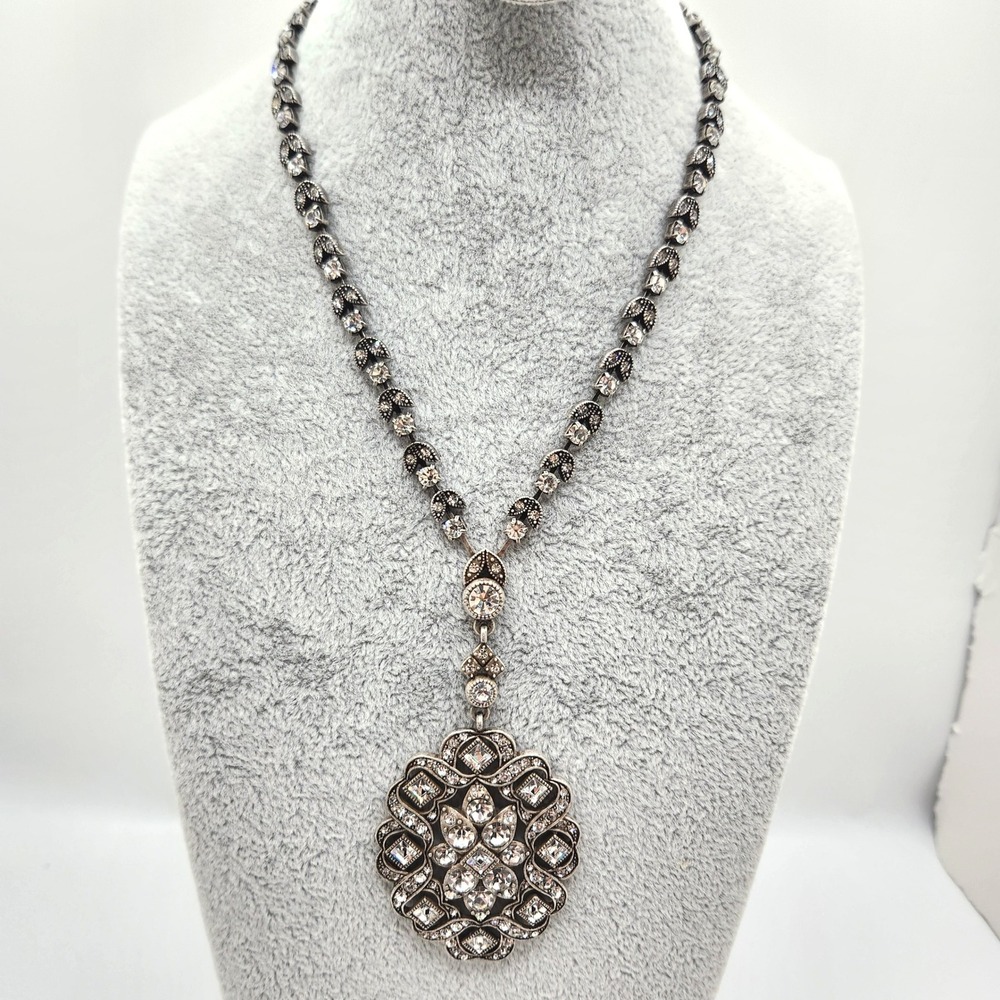 Art Deco Revival Rhinestone Necklace Silver Tone Glam Formal Prom Sparkly